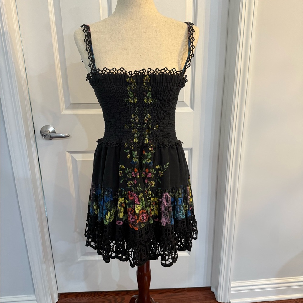 Charo Ruiz Ibiza Cotton Floral Sundress with Lace Trim